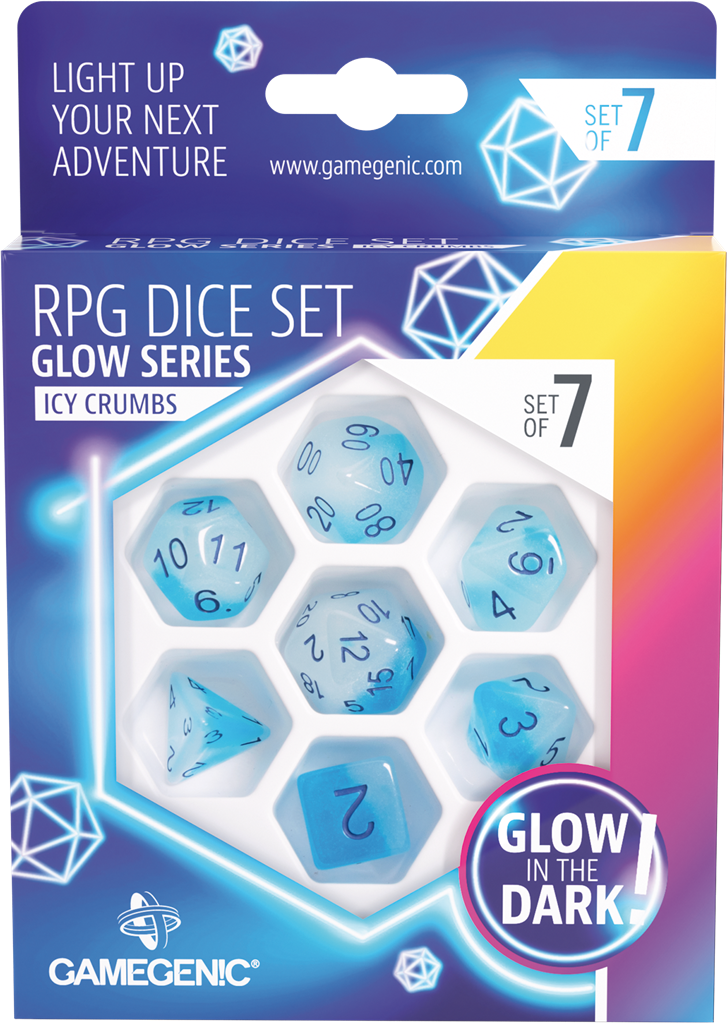 GameGenic - Glow Series -Icy Crumbs- Set de 7 Dés JDR