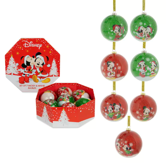 MICKEY & MINNIE - Set de 7 Boules de Noël