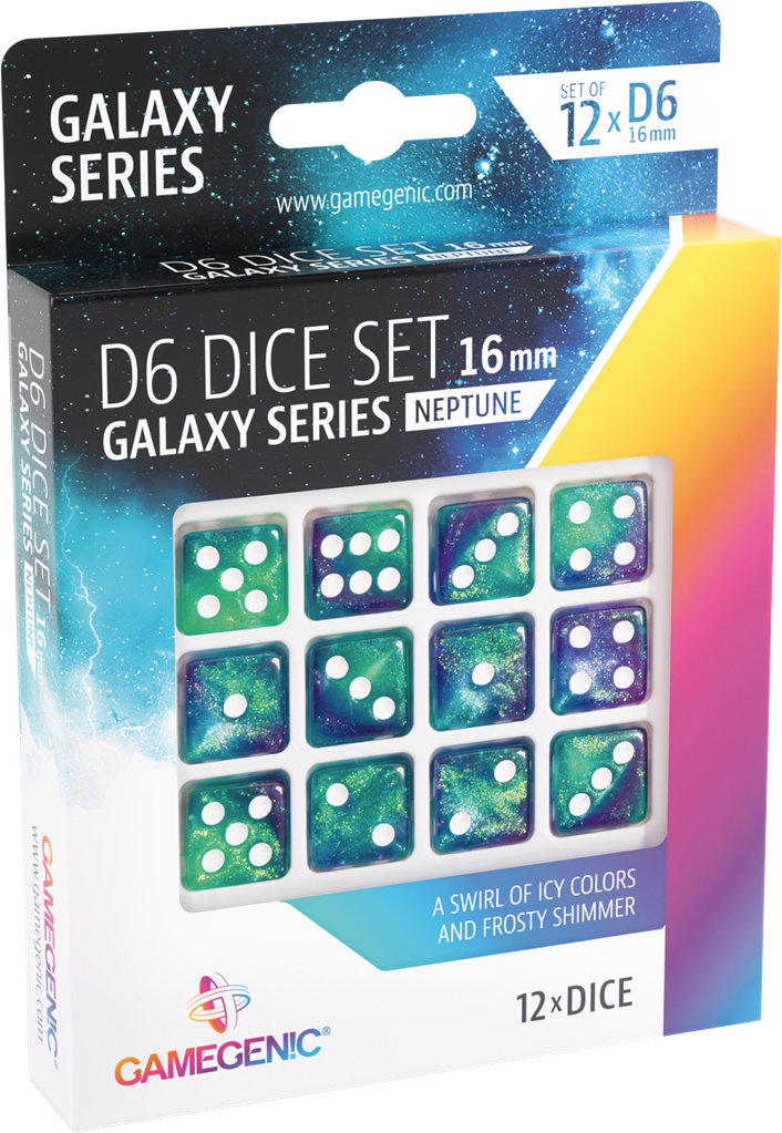 GameGenic - Galaxy Series -Neptune- Set de 12 Dés de 6 - 16mm