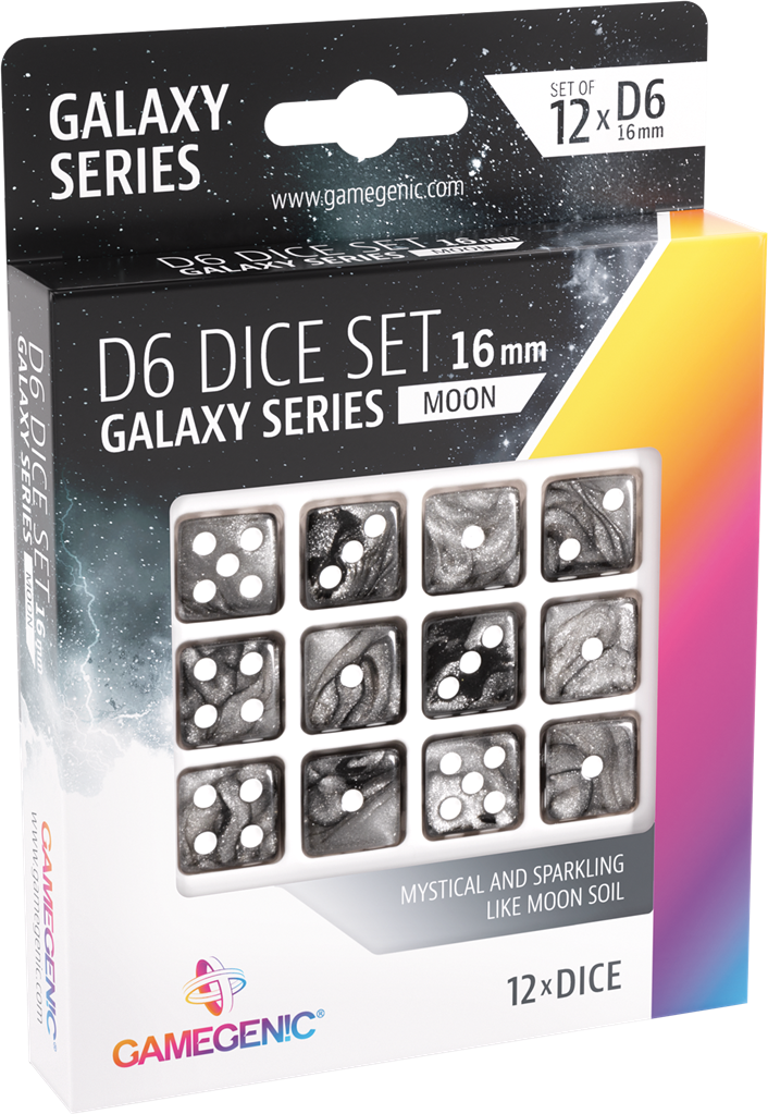 GameGenic - Galaxy Series -Moon- Set de 12 Dés de 6 - 16mm