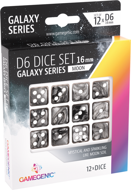 GameGenic - Galaxy Series -Moon- Set de 12 Dés de 6 - 16mm