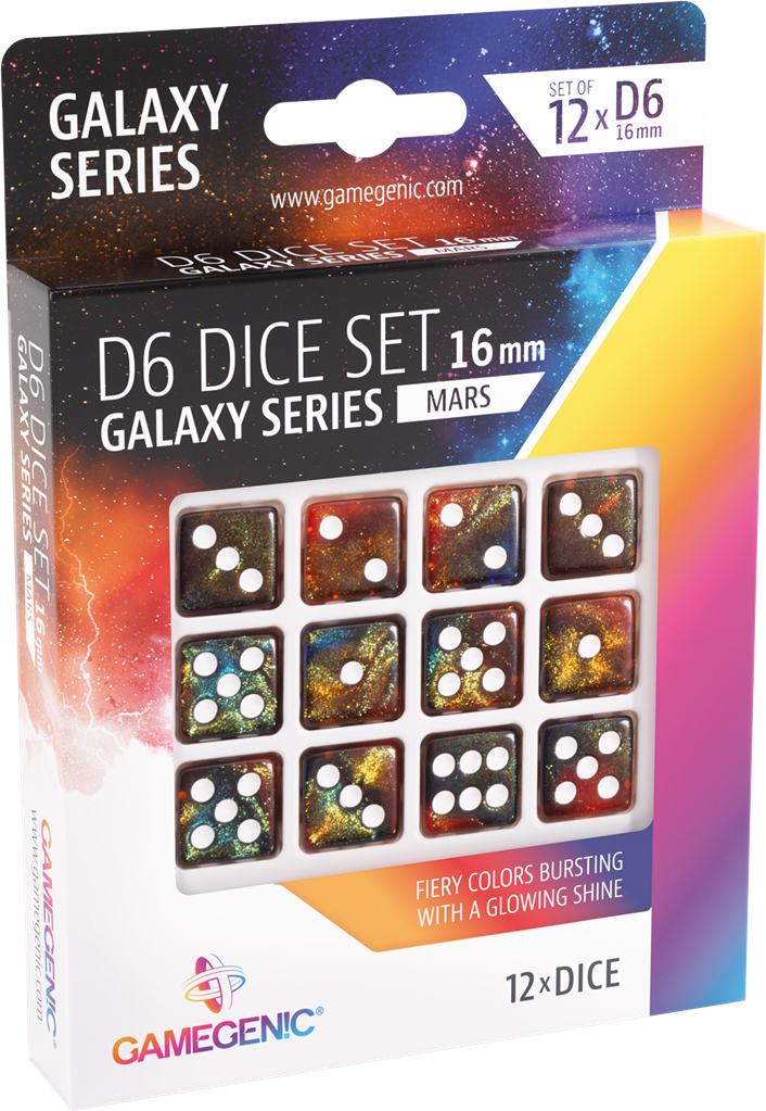 GameGenic - Galaxy Series -Mars- Set de 12 Dés de 6 - 16mm