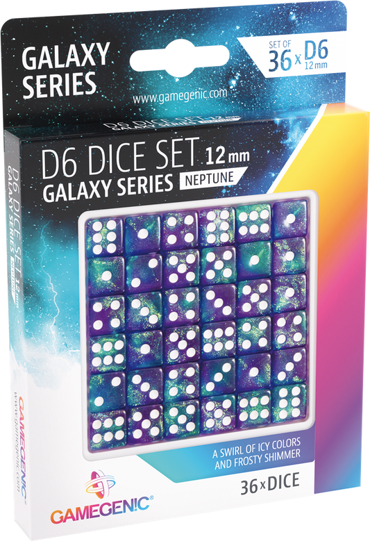 GameGenic - Galaxy Series -Neptune- Set de 36 Dés de 6 - 12mm