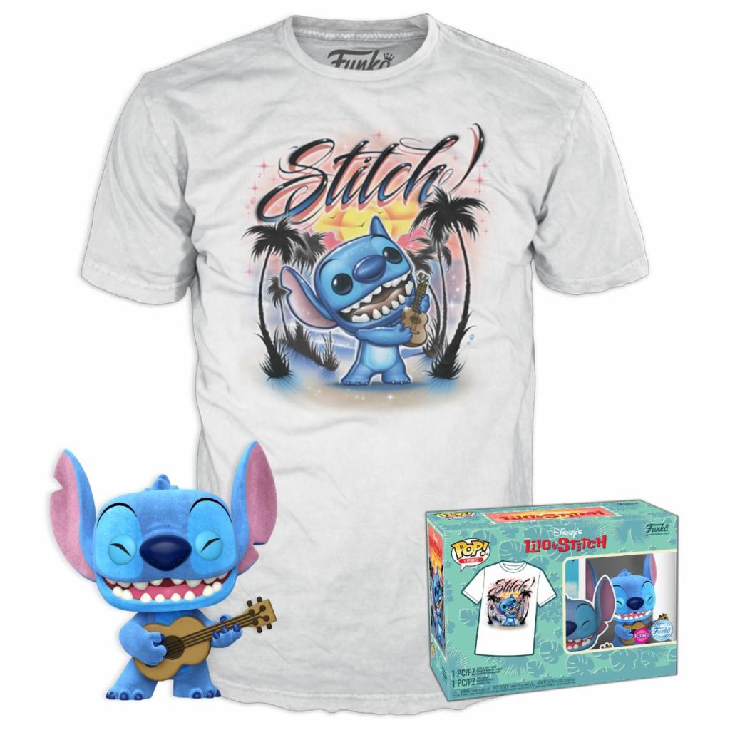 DISNEY - POP N° 1044 - Ukelele Stitch (FLOCKED) +T-shirt (L)